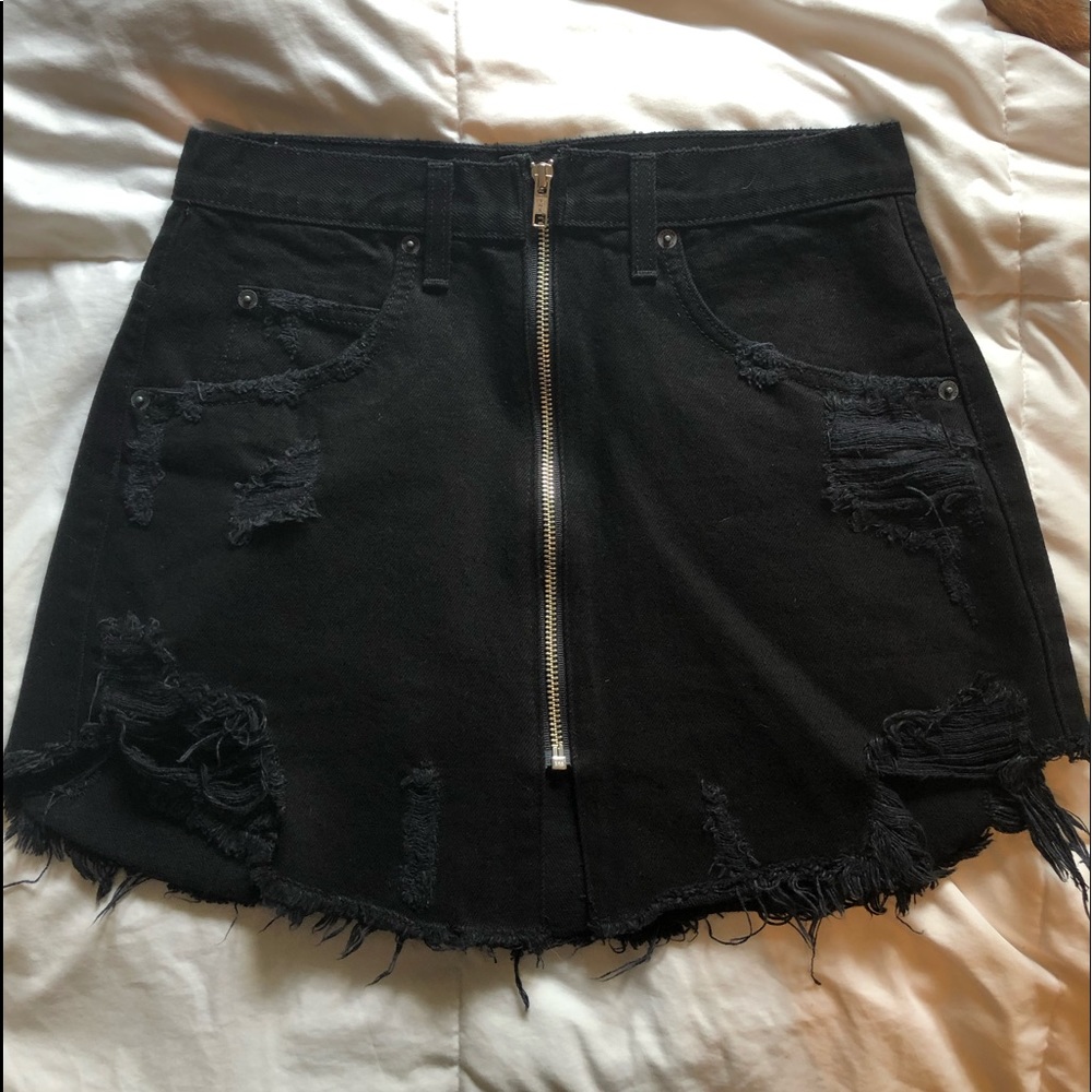 Carmar Black Distressed Denim Skirt